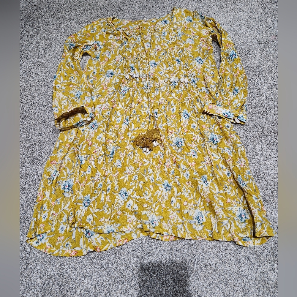 Floral Yellow Dress with Tassel And Shells Fits As A Womens Medium